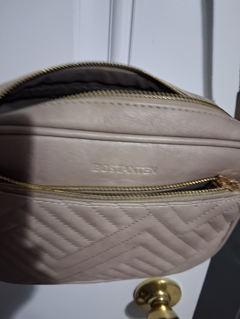 Bostonian Quilted Crossbody Bag in Taupe with Gold Hardware